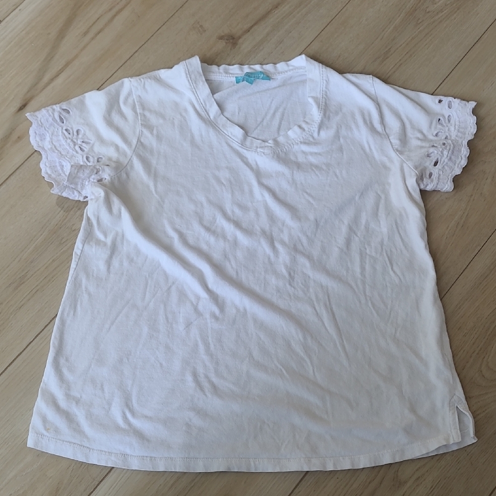 Anthonys Resort Wear White Eyelet Sleeve Tshirt Size S